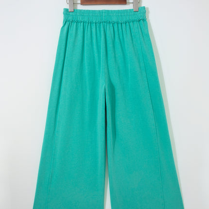 Sea Green Drawstring Elastic Waist Raw Hem Loose Pants