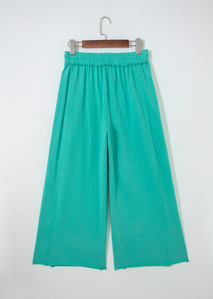 Sea Green Drawstring Elastic Waist Raw Hem Loose Pants