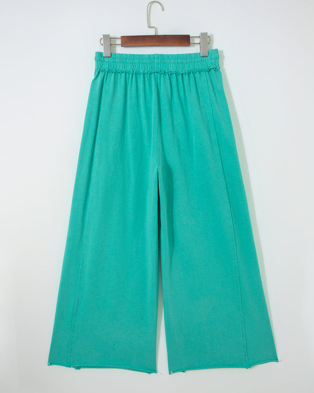 Sea Green Drawstring Elastic Waist Raw Hem Loose Pants