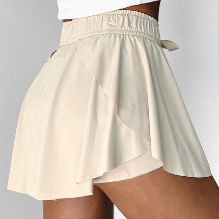 Black Drawstring High Waist Lined Tennis Skorts