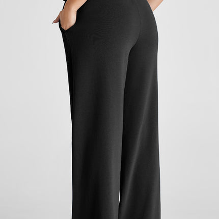 Black Seamed Drawstring High Waist Wide Leg Sweatpants