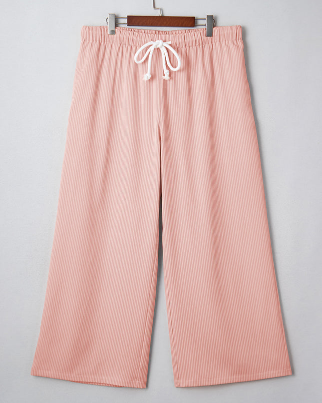 Pink Stripe Drawstring Plus Size Loose Pants