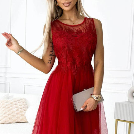 Red Guipure Tulle Dress – Caterina