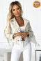 Beige Eco Leather Jacket with Fringes