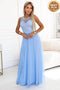 Baby Blue Embroidered Lace Tulle Maxi Dress