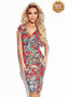 Red Fitted Dress with Envelope Neckline and Boho Pattern – Boyka