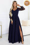 Navy Blue Dress with Tulle Sleeves and Neckline – Loretta