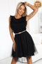 Black Lace Dress with Tulle Skirt and Gold Belt – Greta