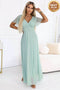 Pistachio Long Shimmer Dress with Neckline and Short Sleeve – Melania