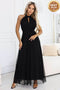 Black Tulle Halter Maxi Dress with Waist Tie