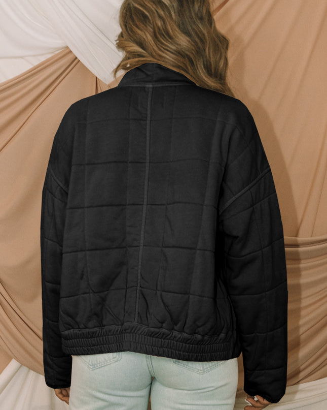 Green Zip-Up Pocket Quilted Jacket