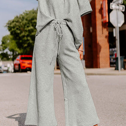 Black Textured Loose Fit T Shirt and Drawstring Pants Set