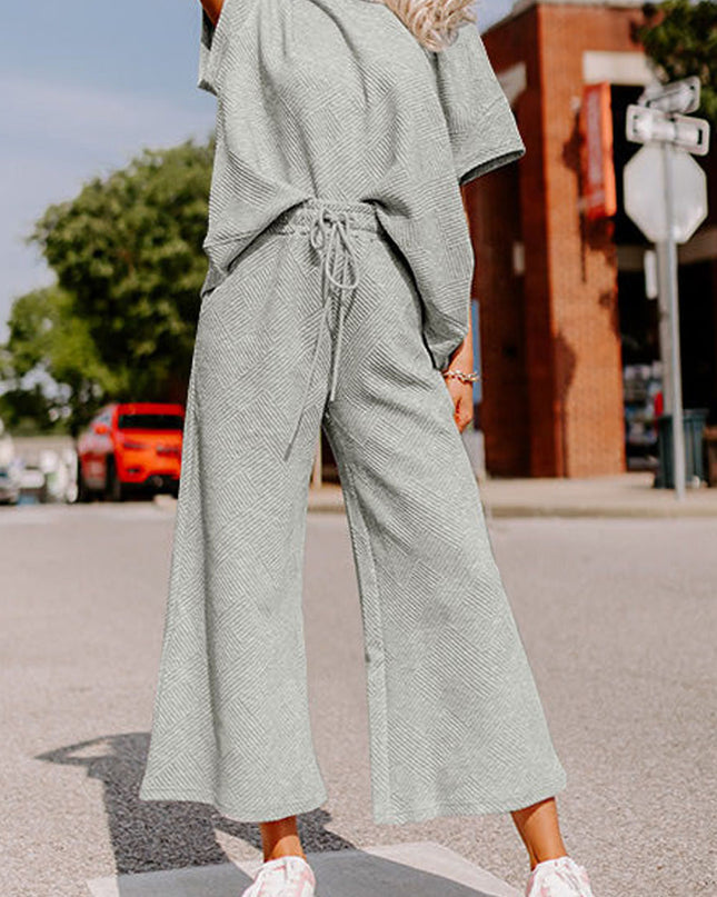Black Textured Loose Fit T Shirt and Drawstring Pants Set