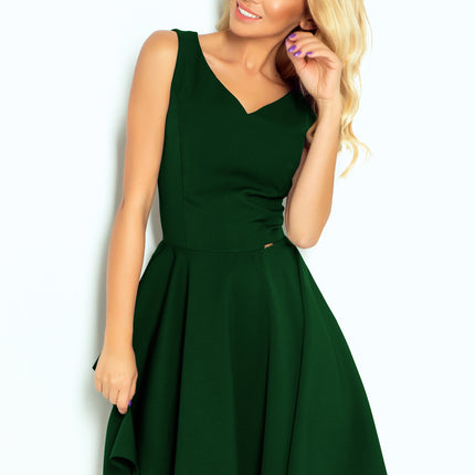 Dark Green Flared Dress with Heart-Shaped Neckline