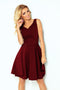 Burgundy Flared Dress with Heart-Shaped Neckline