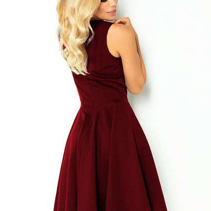 Burgundy Flared Dress with Heart-Shaped Neckline