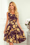 Flared Dress with Heart-Shaped Neckline and Golden Leaves