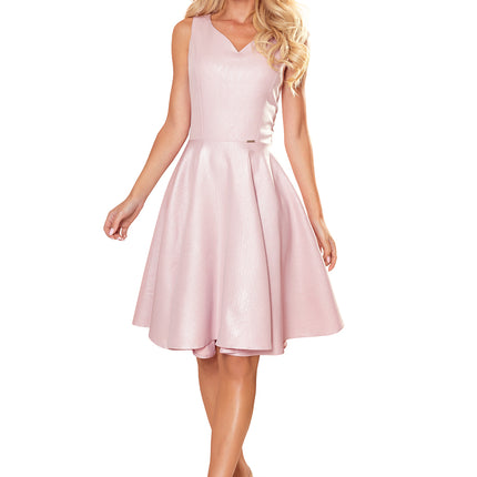 Powder Pink Flared Dress with Heart-Shaped Neckline