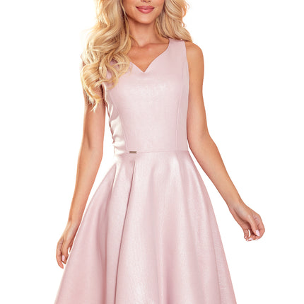 Powder Pink Flared Dress with Heart-Shaped Neckline