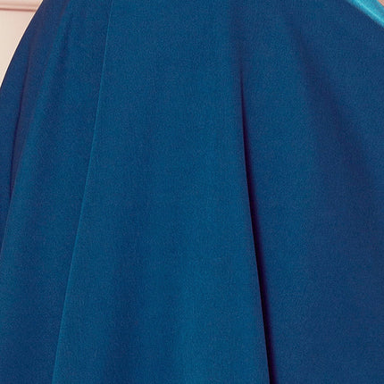 Sea Color Flared Dress with Heart-Shaped Neckline