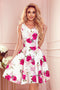 Flared Dress with Heart-Shaped Neckline and Roses