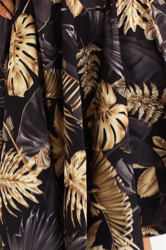 Black Midi Dress with Golden Leaves – 114-18