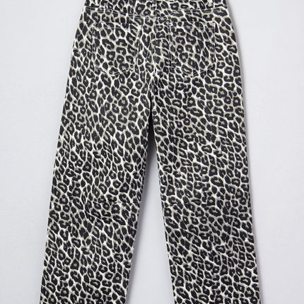 Black Leopard Print Barrel Jeans