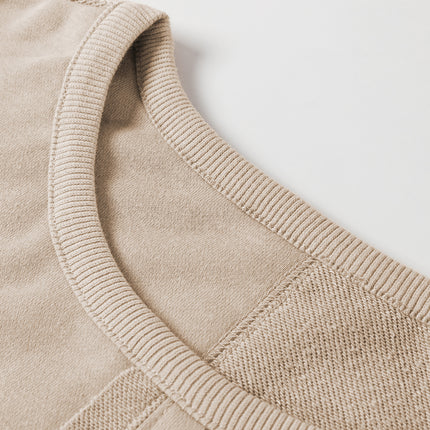 Parchment Knit Crochet Exposed Seam Ribbed Trim Sweatshirt
