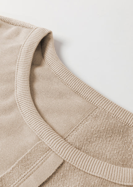 Parchment Knit Crochet Exposed Seam Ribbed Trim Sweatshirt