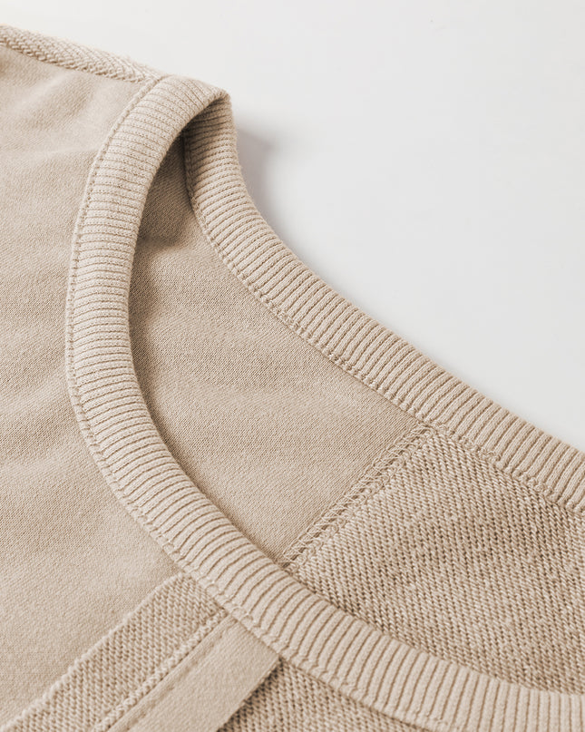 Parchment Knit Crochet Exposed Seam Ribbed Trim Sweatshirt