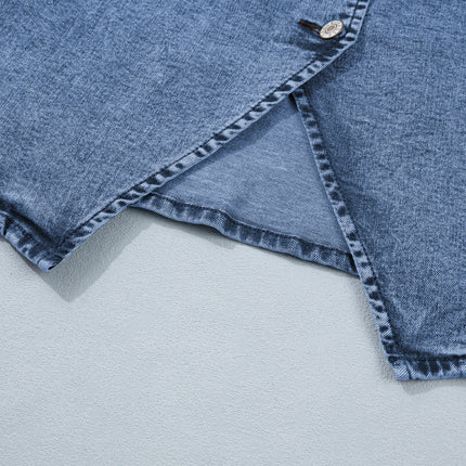 Ashleigh Blue Buttoned Front Slit Denim Vest