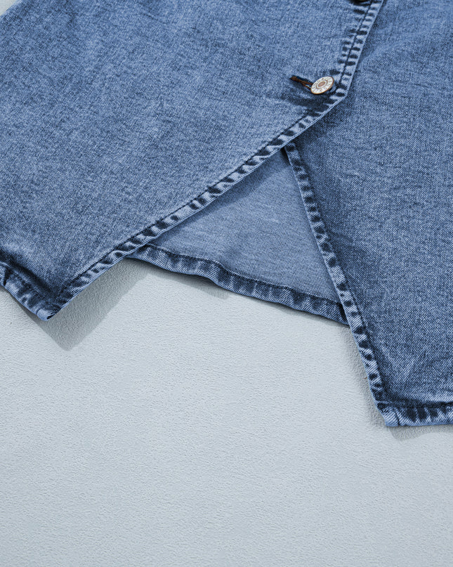Ashleigh Blue Buttoned Front Slit Denim Vest
