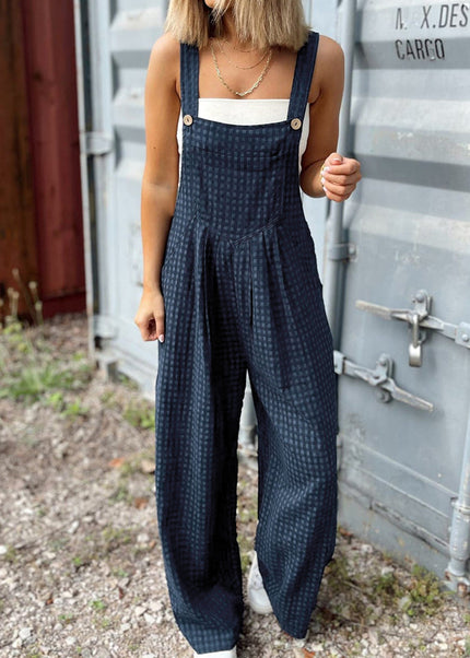 Sail Blue Plaid Print Buttoned Pocketed High Waist Overall
