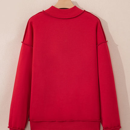 Bright Pink Oversize Drop Shoulder Reversible Mock Neck Sweatshirt
