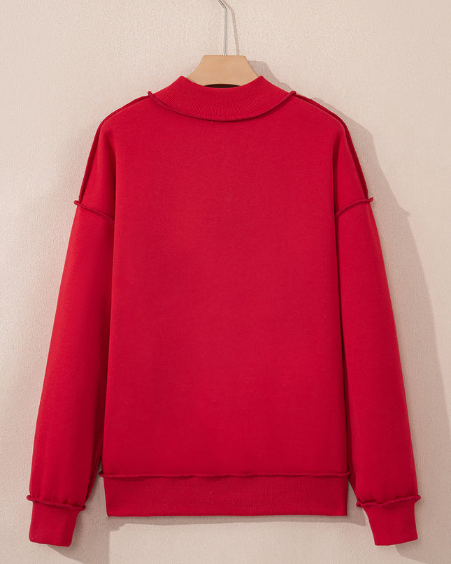 Bright Pink Oversize Drop Shoulder Reversible Mock Neck Sweatshirt
