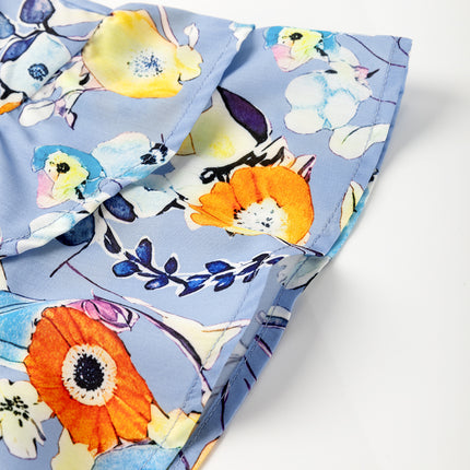 Sky Blue Flutter Sleeve V Neck Floral Top