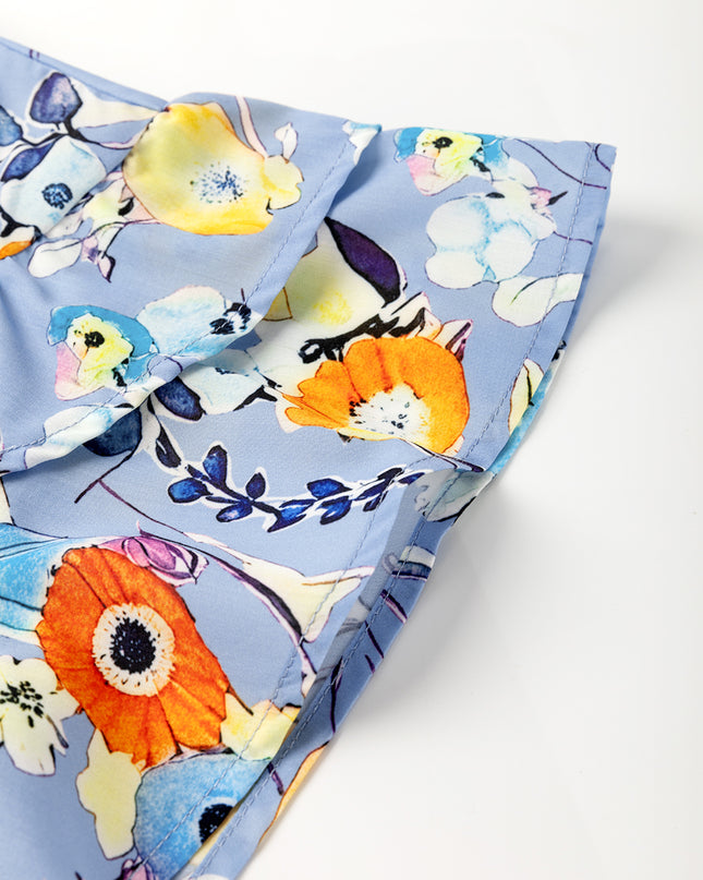 Sky Blue Flutter Sleeve V Neck Floral Top