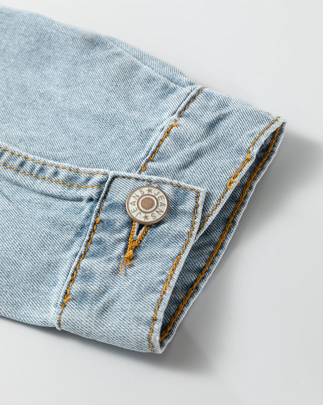 Beau Blue Draw-cord Hem Light Wash Denim Jacket