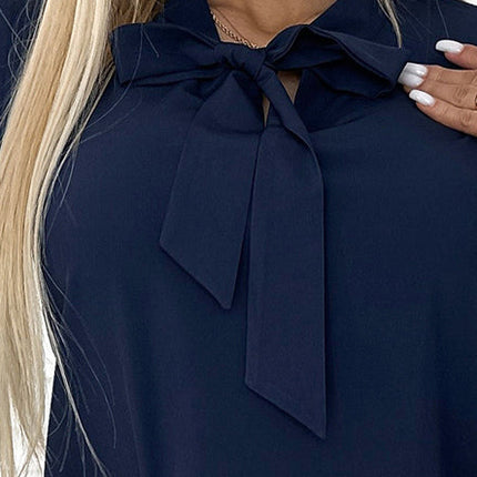 140-22 Business blouse with long sleeves and tie front - dark blue