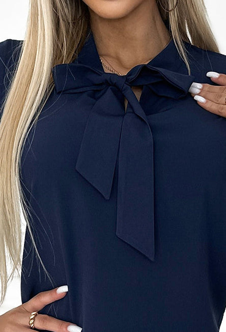 140-22 Business blouse with long sleeves and tie front - dark blue