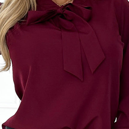 140-23 Business blouse with long sleeves and front tie - burgundy