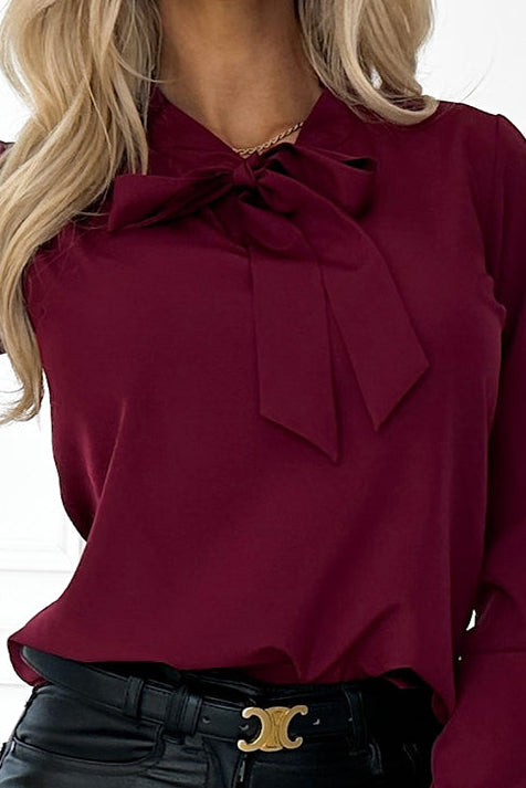 140-23 Business blouse with long sleeves and front tie - burgundy