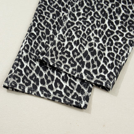 Black Leopard Print Barrel Jeans