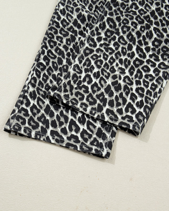 Black Leopard Print Barrel Jeans