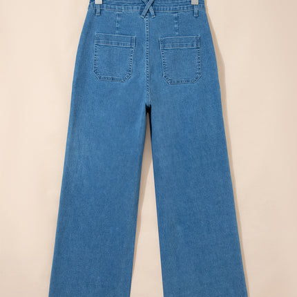 Dusk Blue Retro Washed Patch Pocket Loose Jeans