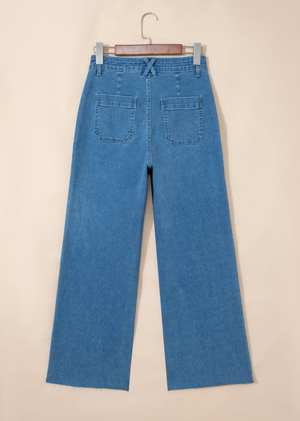 Dusk Blue Retro Washed Patch Pocket Loose Jeans