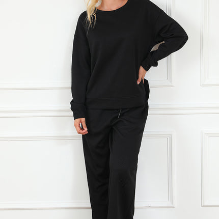 Navy Blue Ultra Loose Textured 2pcs Slouchy Outfit Set