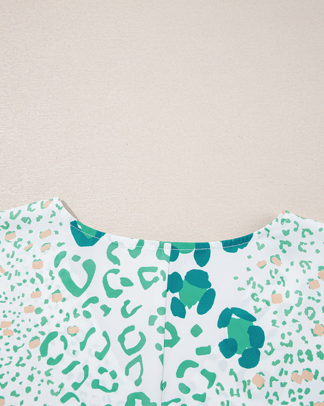 Leopard Print V Neck Short Sleeve Blouse