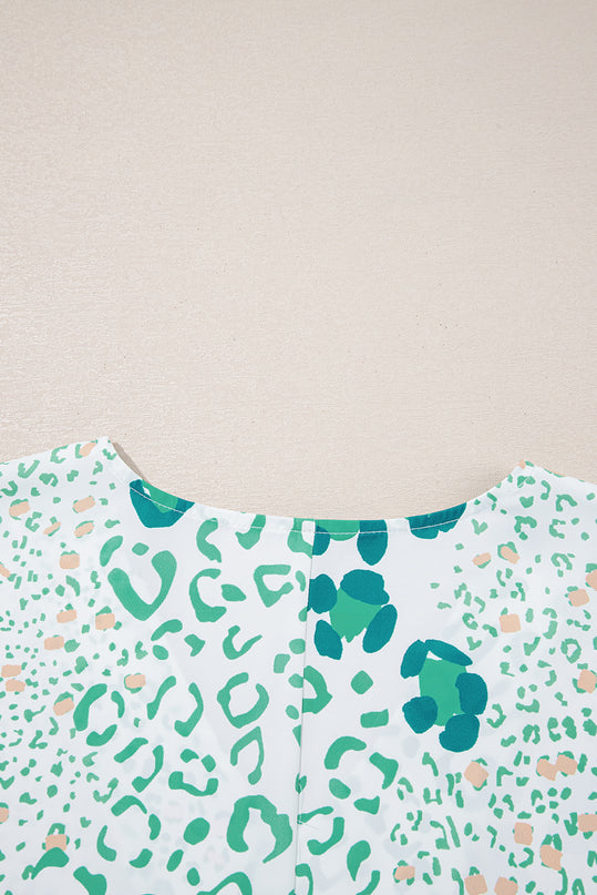 Leopard Print V Neck Short Sleeve Blouse