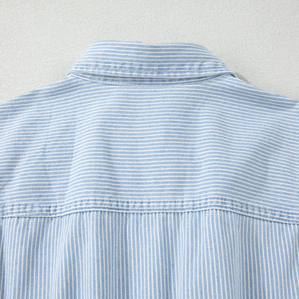Sky Blue Stripe Collared Button Front Sleeveless Denim Mini Dress